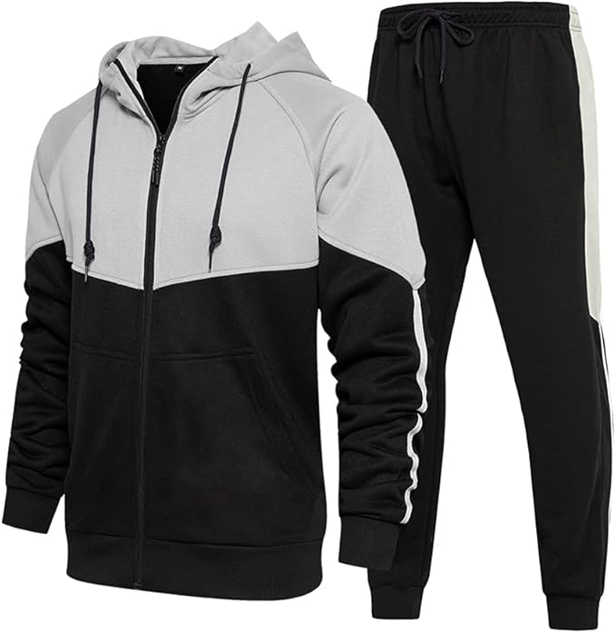 Men Casual Zipper Hoodie Tracksuit Set