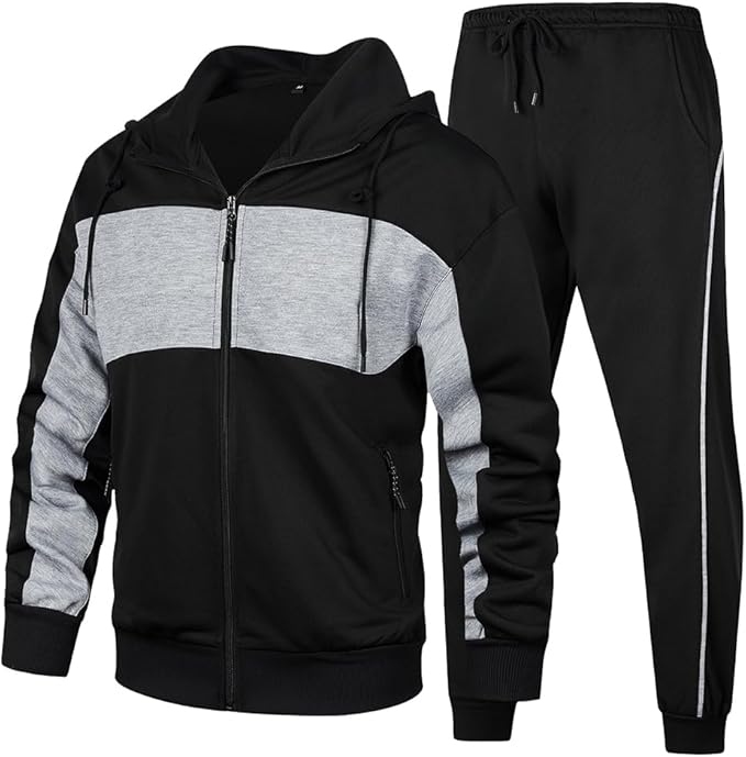 Men Casual Zipper Hoodie Tracksuit Set