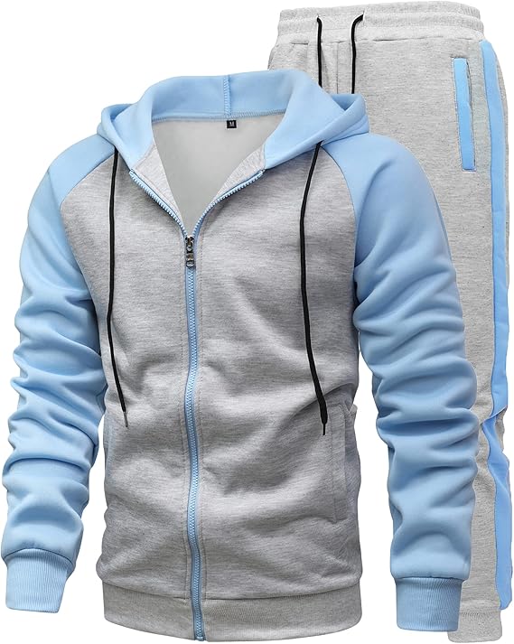 Men 2 Pieces Hooded Zipper Jogger Set