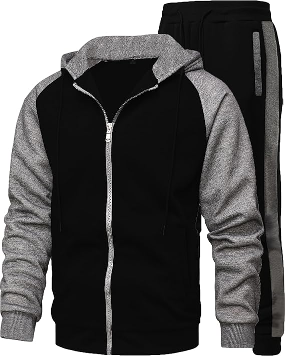 Men 2 Pieces Hooded Zipper Jogger Set