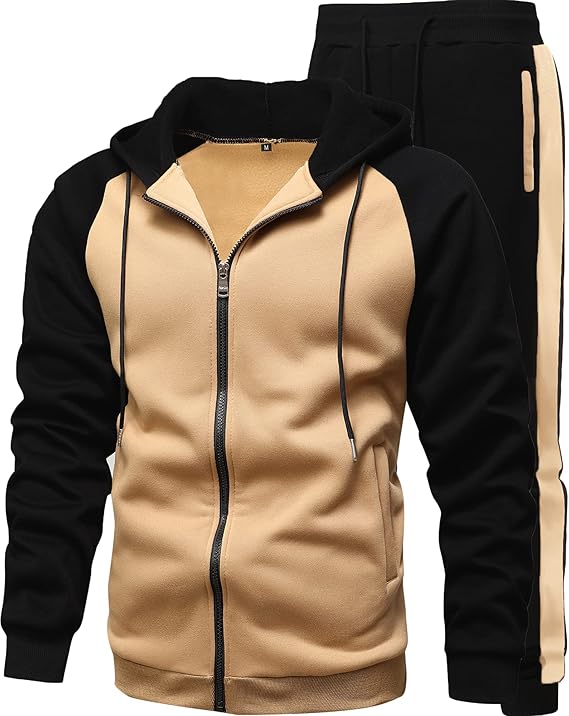 Men 2 Pieces Hooded Zipper Jogger Set