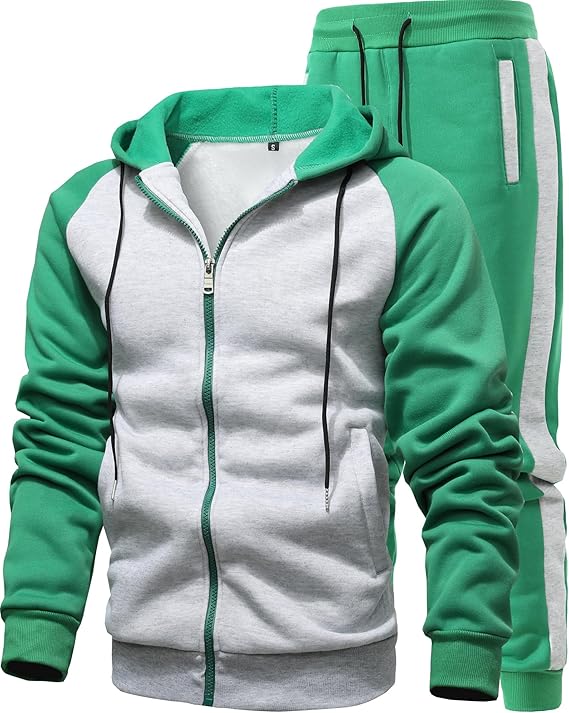 Men 2 Pieces Hooded Zipper Jogger Set