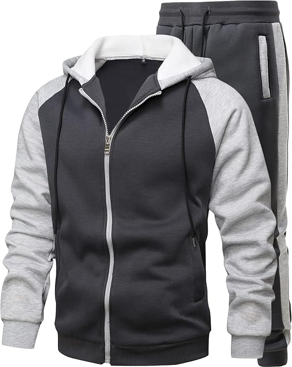 Men 2 Pieces Hooded Zipper Jogger Set