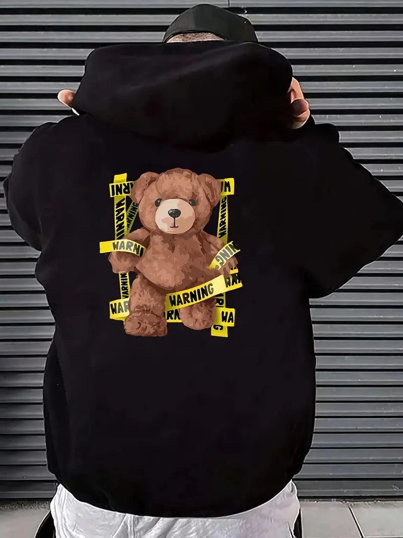 Men Casual Bear Printed Hoodie