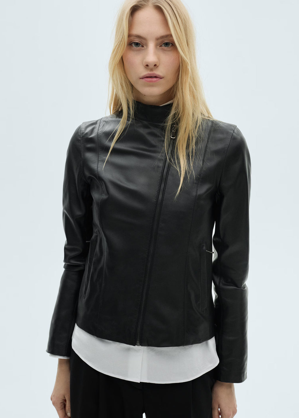 Fitted Leather Jacket With Zip For Women