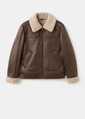 Men Brown Leather Jacket With Fur Collar
