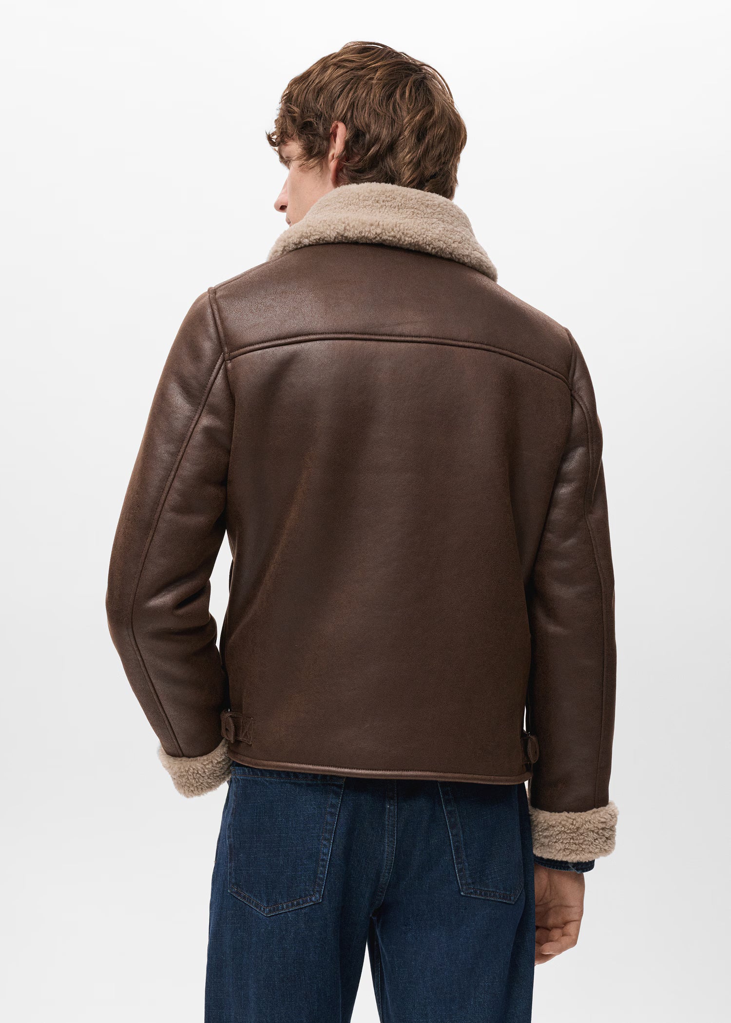 Men Brown Leather Jacket With Fur Collar