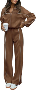 Contrast Piping Wide leg Joggers and Zipper Tracksuit