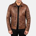 Mens Lavendered Brown Leather Jacket