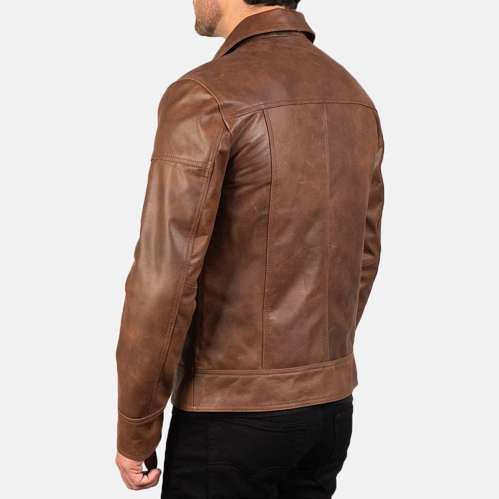 Mens Lavendered Brown Leather Jacket
