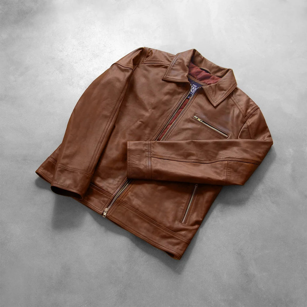 Mens Lavendered Brown Leather Jacket