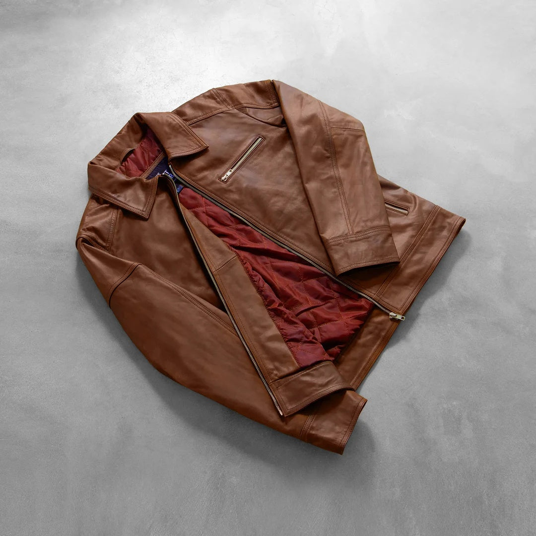 Mens Lavendered Brown Leather Jacket