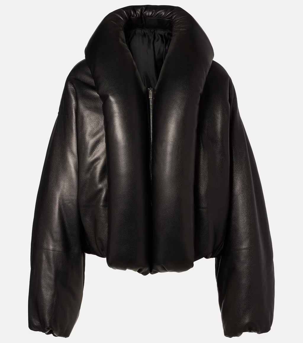 Leather Bomber Jacket in Black
