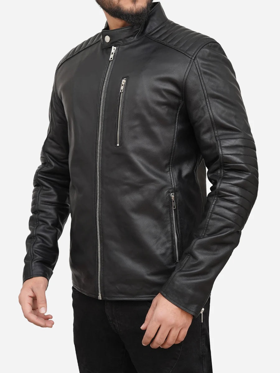 Edward Cafe Racer Black Leather Jacket