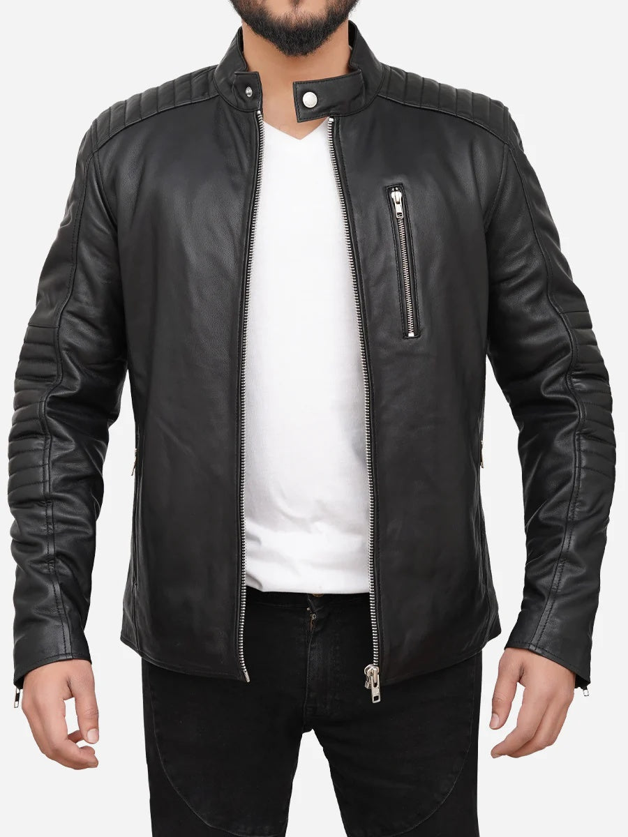 Edward Cafe Racer Black Leather Jacket