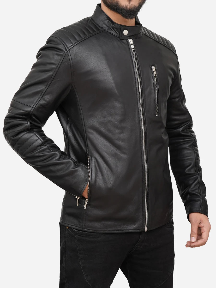 Edward Cafe Racer Black Leather Jacket