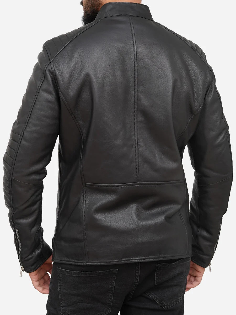 Edward Cafe Racer Black Leather Jacket