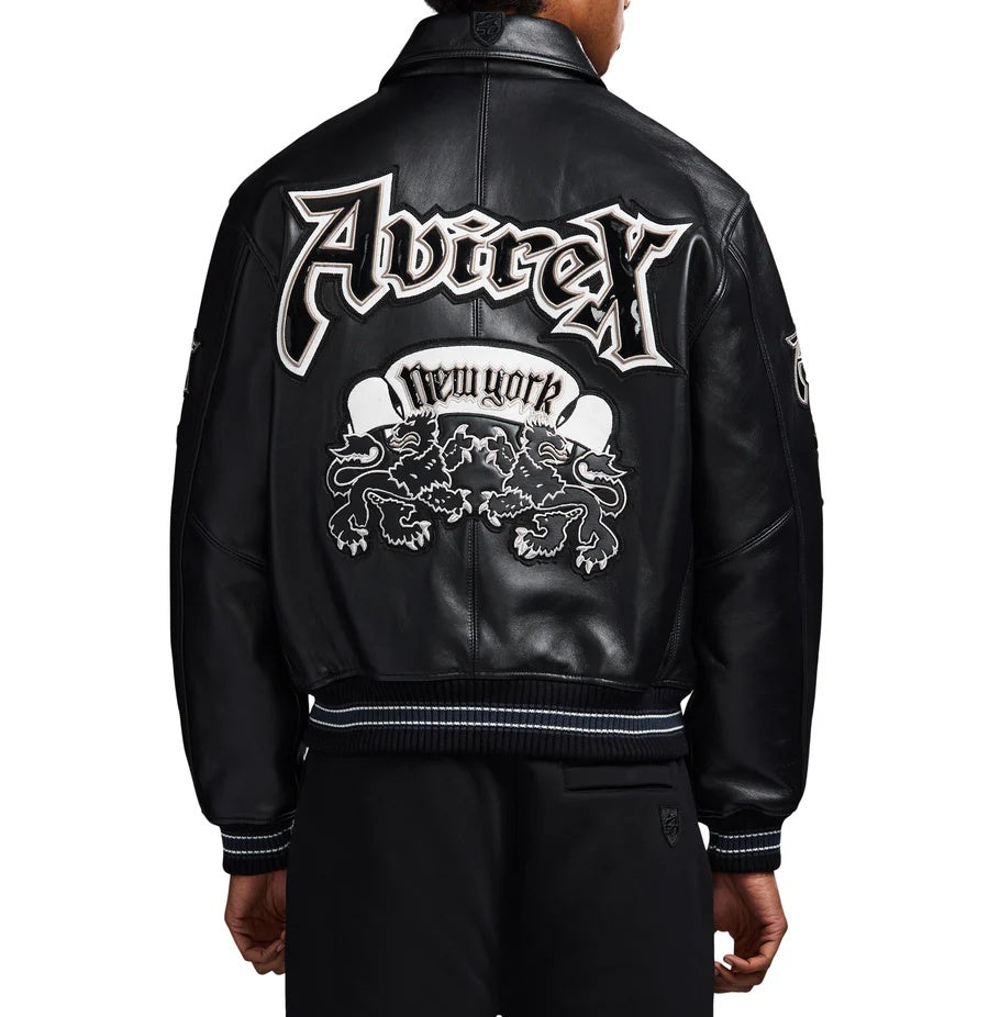Men's Avirex Goth Style Black Bomber Jcaket