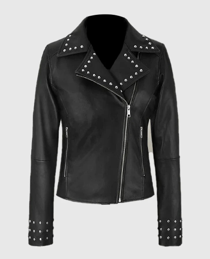 Women Eva Studded Black Leather Jacket