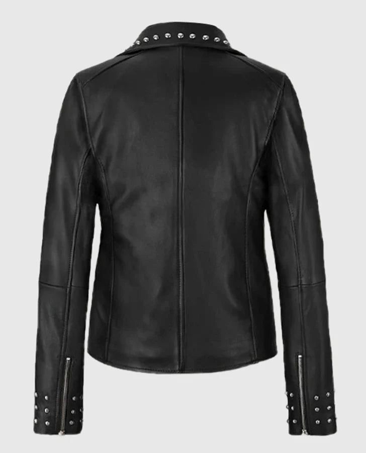 Women Eva Studded Black Leather Jacket