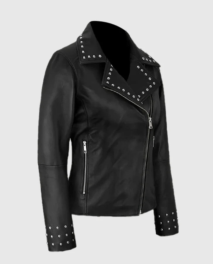 Women Eva Studded Black Leather Jacket