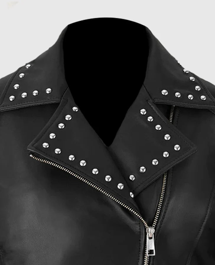 Women Eva Studded Black Leather Jacket