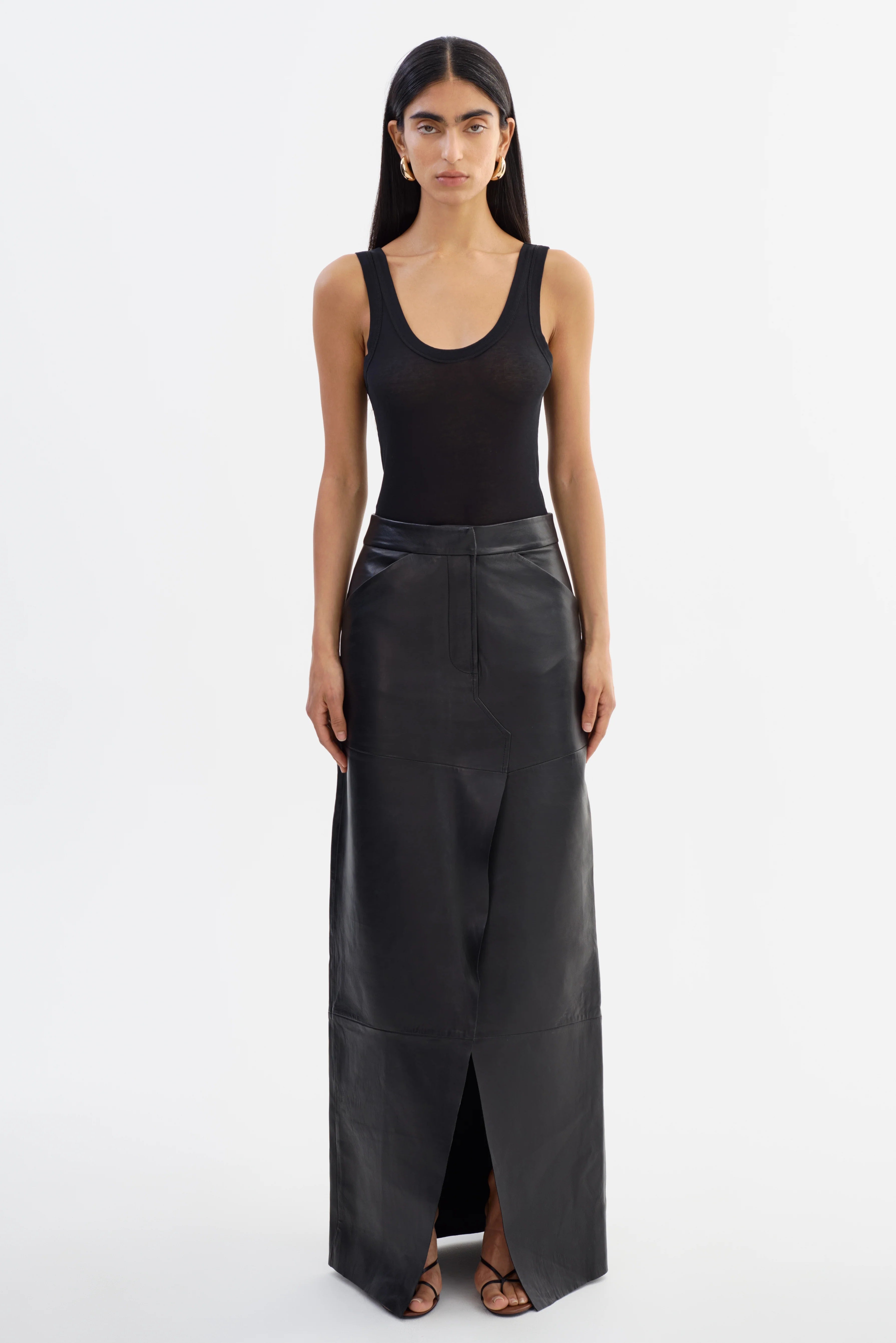 Black Leather Split Maxi Skirt