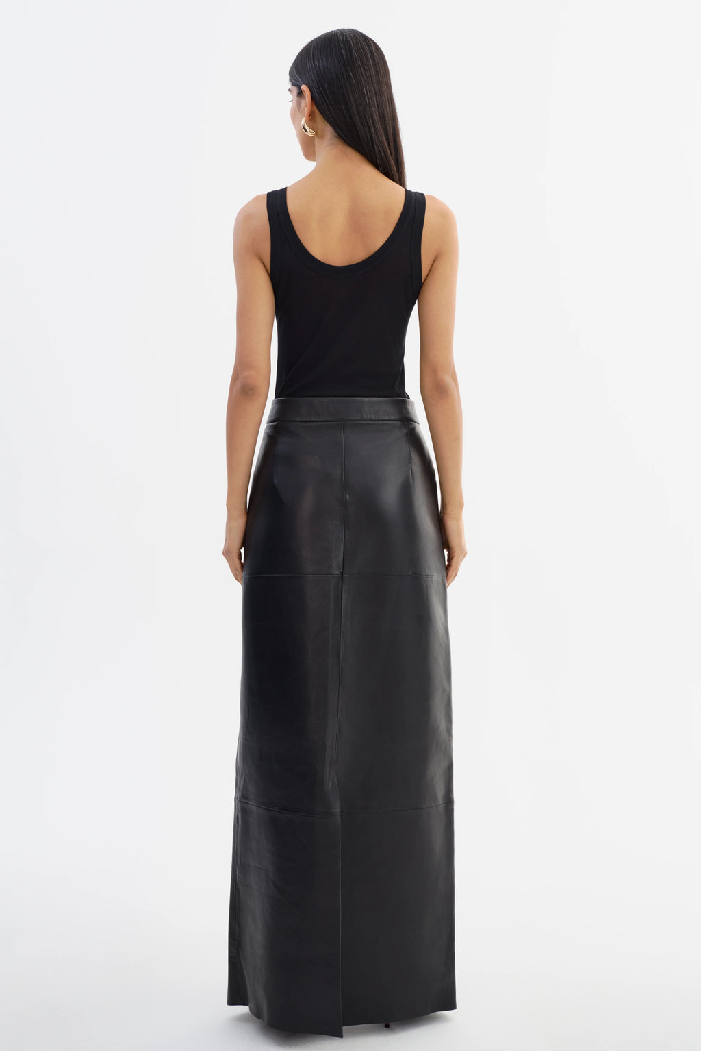 Black Leather Split Maxi Skirt