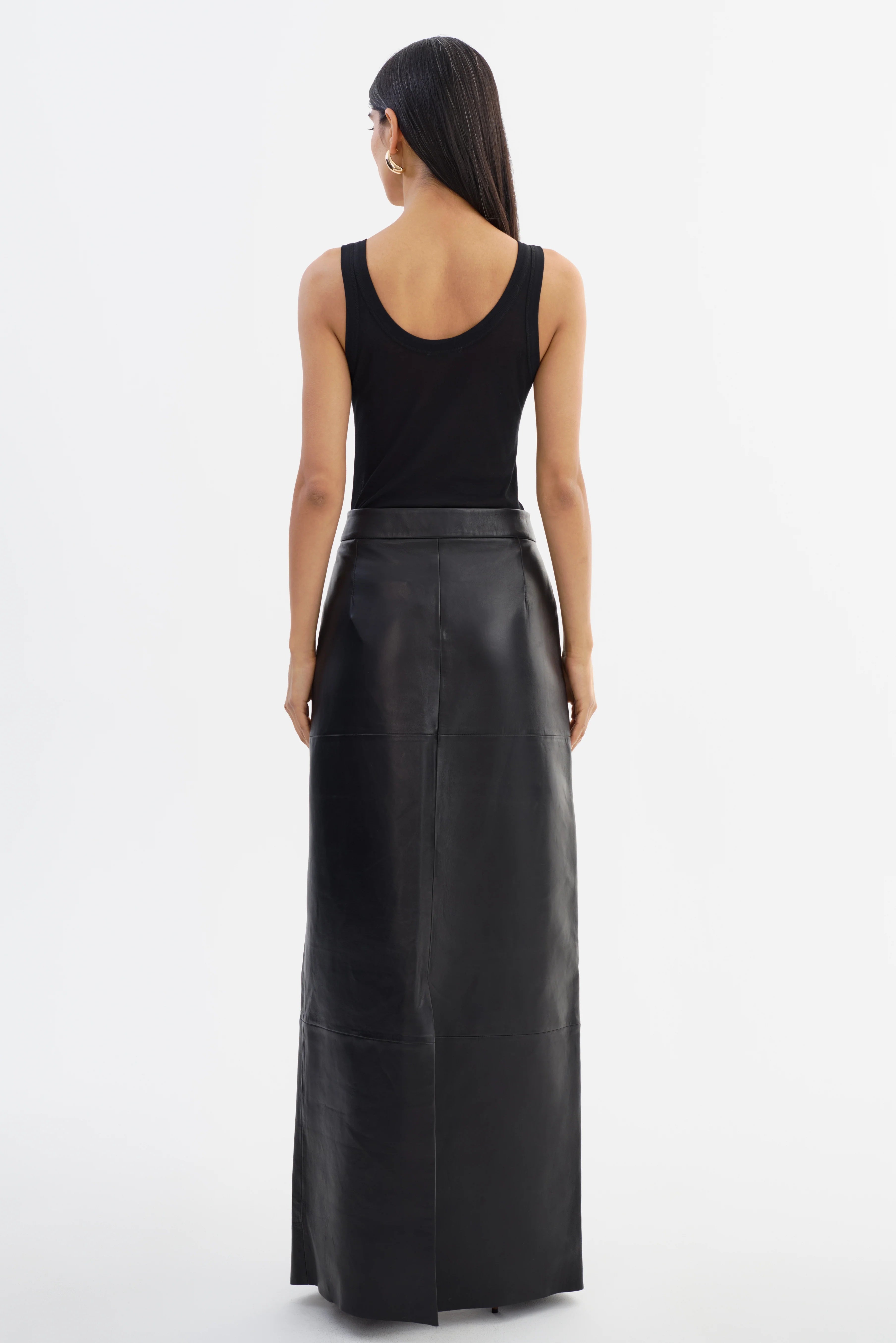 Black Leather Split Maxi Skirt