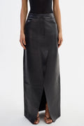 Black Leather Split Maxi Skirt