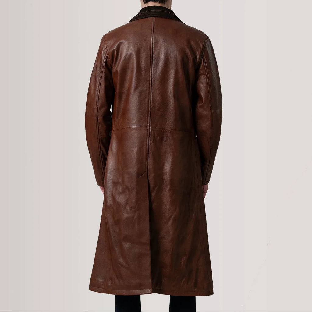 Charlton Waxed Brown Leather Single Breasted Coat for Men