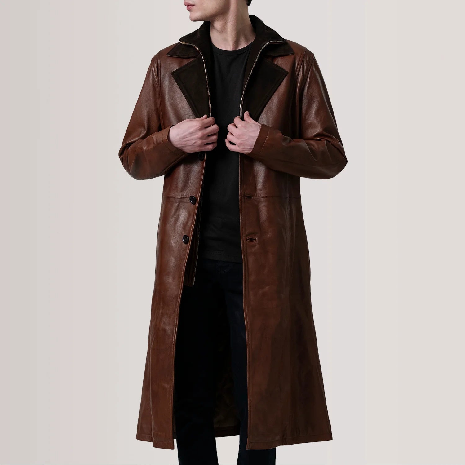 Charlton Waxed Brown Leather Single Breasted Coat for Men