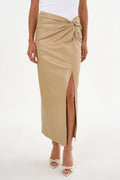LeatherTwisted Slit Midi Skirt