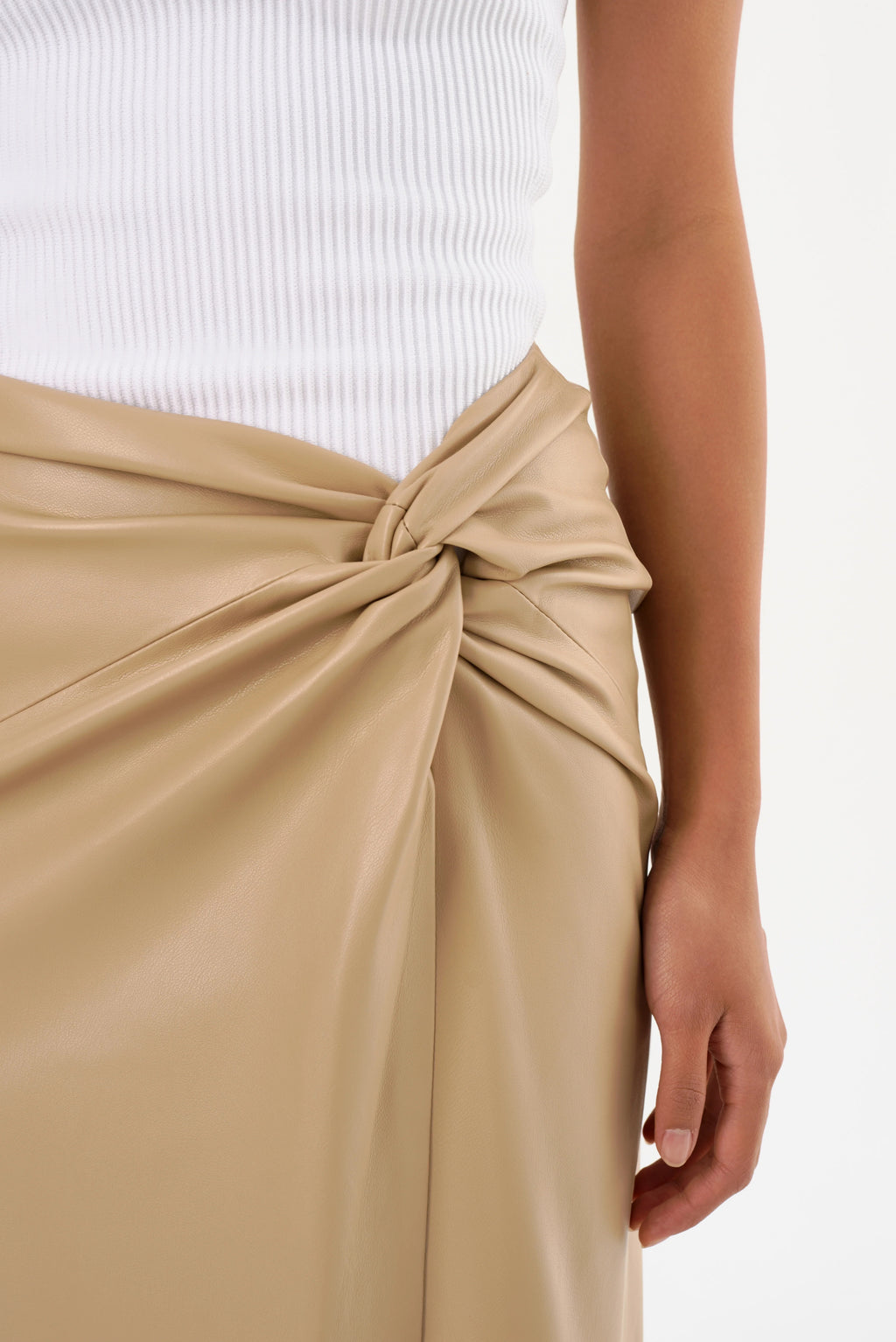 LeatherTwisted Slit Midi Skirt