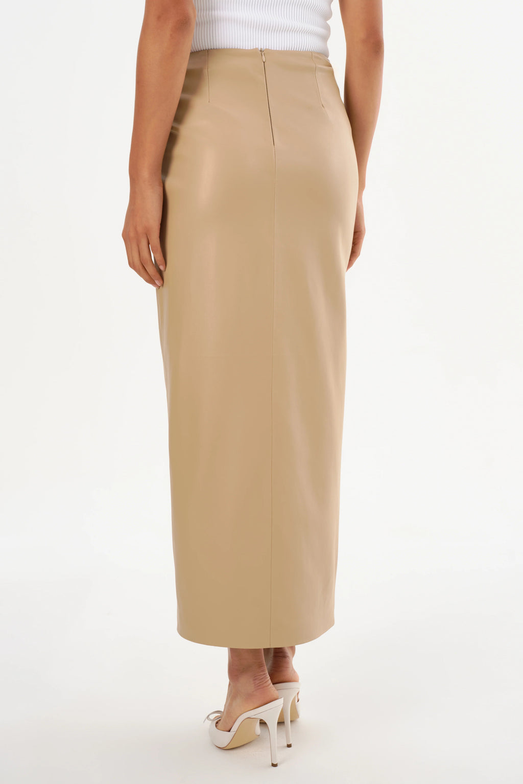 LeatherTwisted Slit Midi Skirt