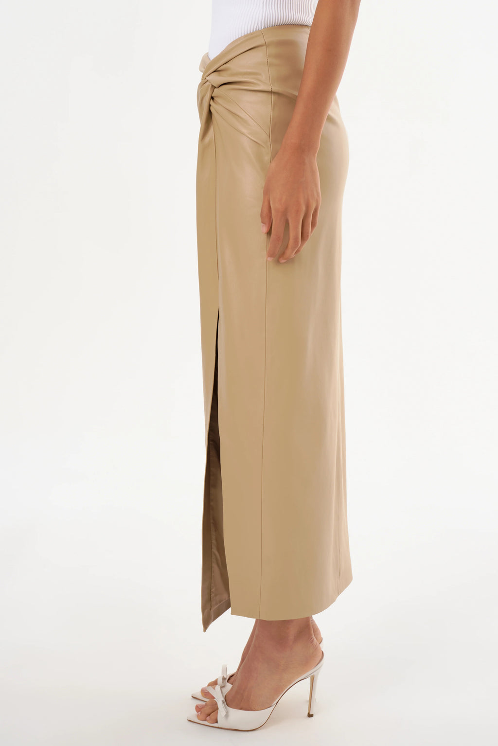 LeatherTwisted Slit Midi Skirt