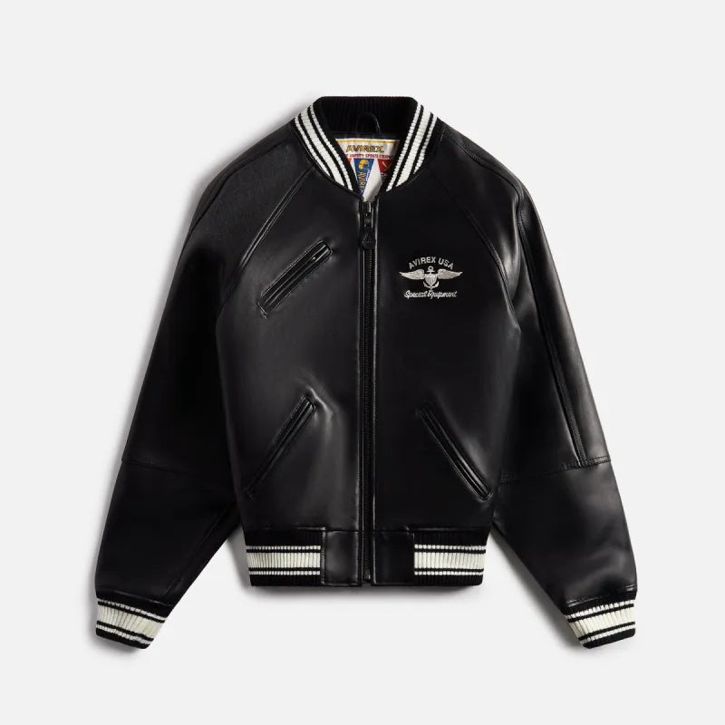 Avirex Stadium Leather Jacket in Black