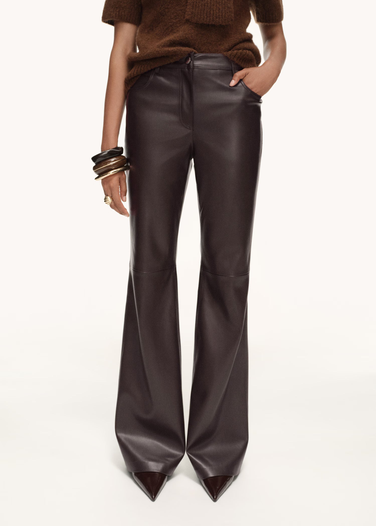 Zara  Flared Leg Leather Pants