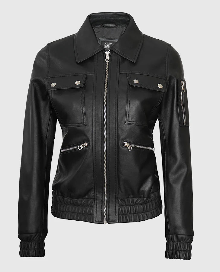 Evelyn Women's Classic Black Leather Jacket
