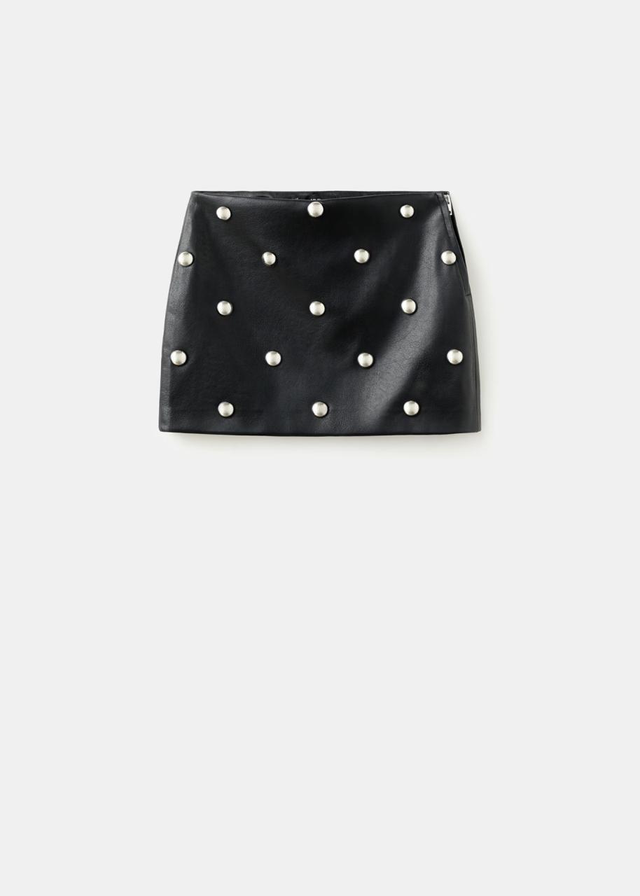 Studded Leather Skirt in Black