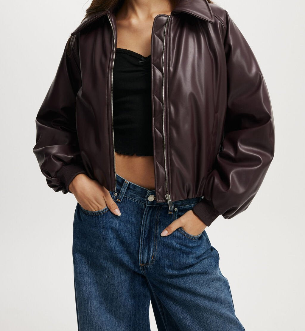 Women Leather Bomber Jacket