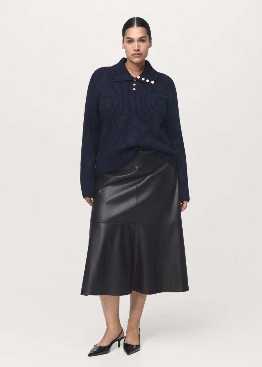 Black Leather Effect Midi Skirt