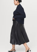 Black Leather Effect Midi Skirt