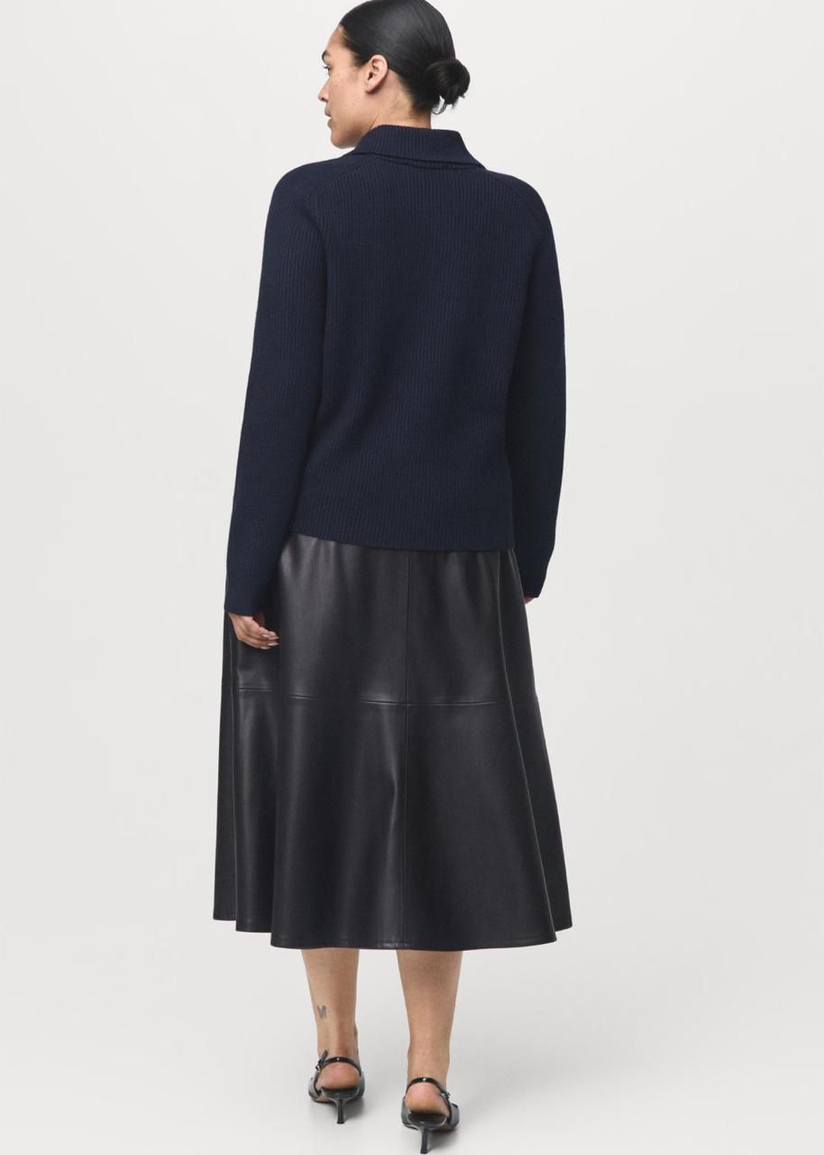 Black Leather Effect Midi Skirt