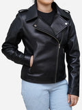 Women Black Leather Moto Biker Jacket