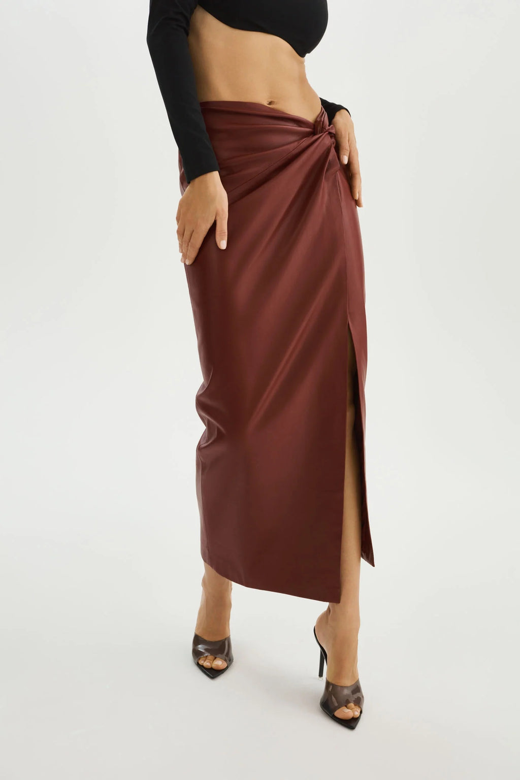 Draped Leather Maxi Skirt