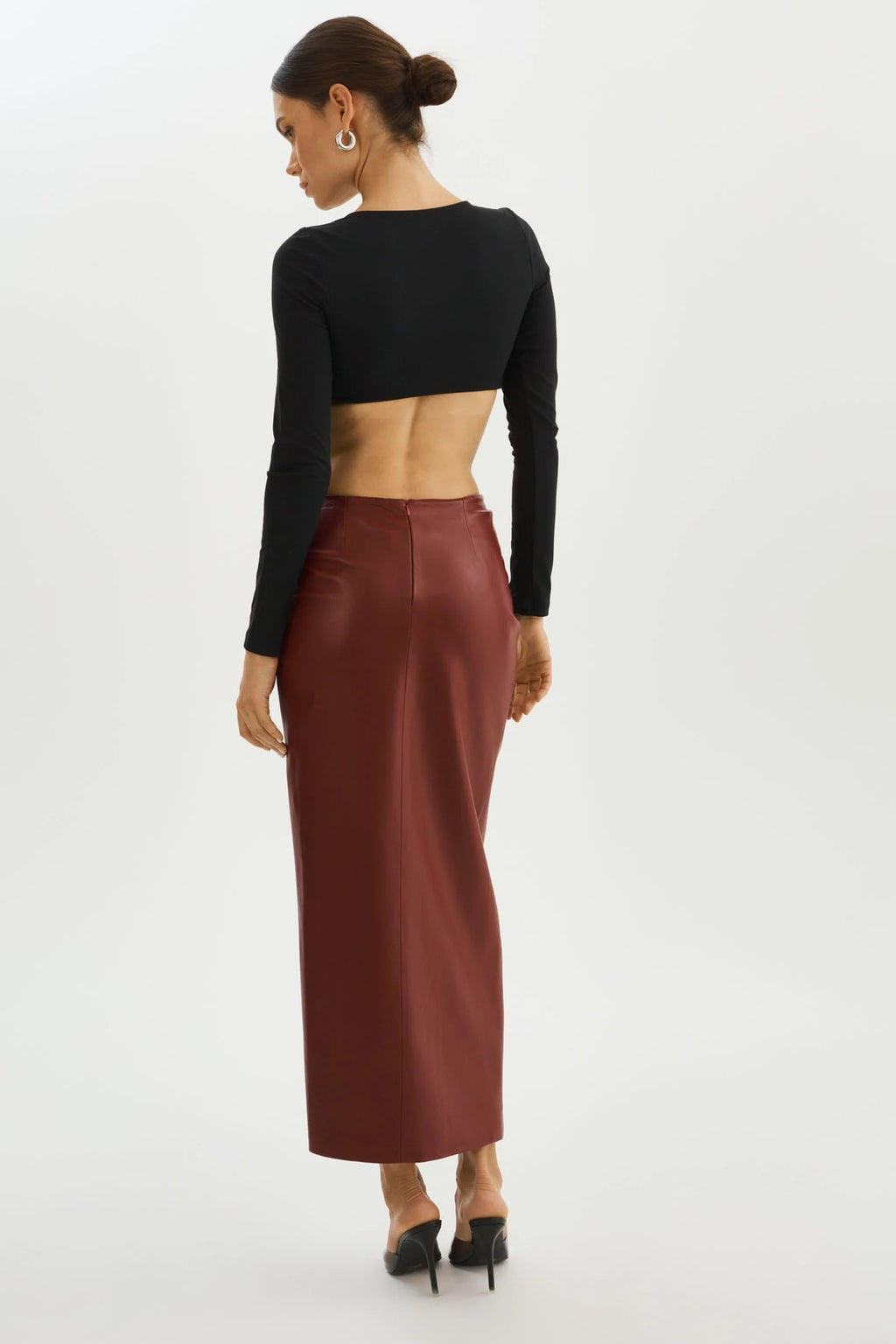 Draped Leather Maxi Skirt