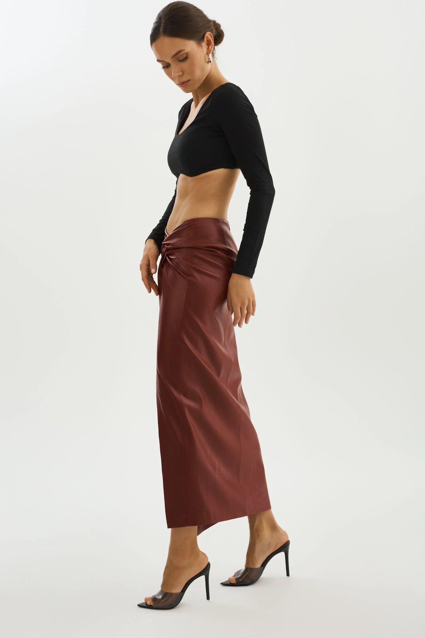 Draped Leather Maxi Skirt