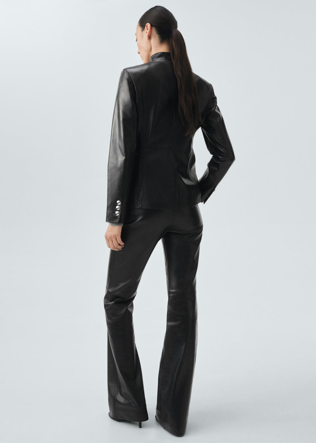 Women Leather Slim Boot Cut Pants