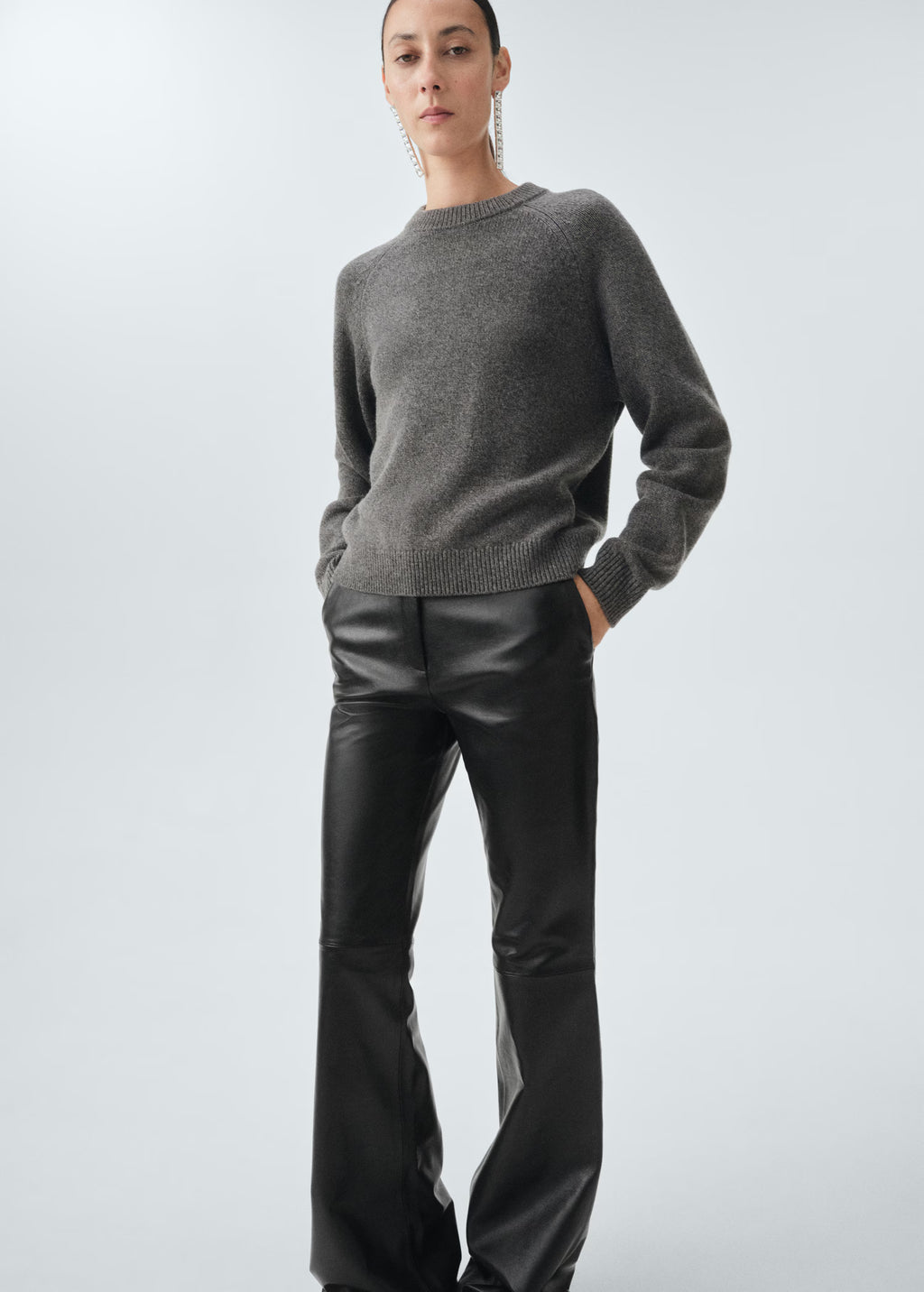 Women Leather Slim Boot Cut Pants